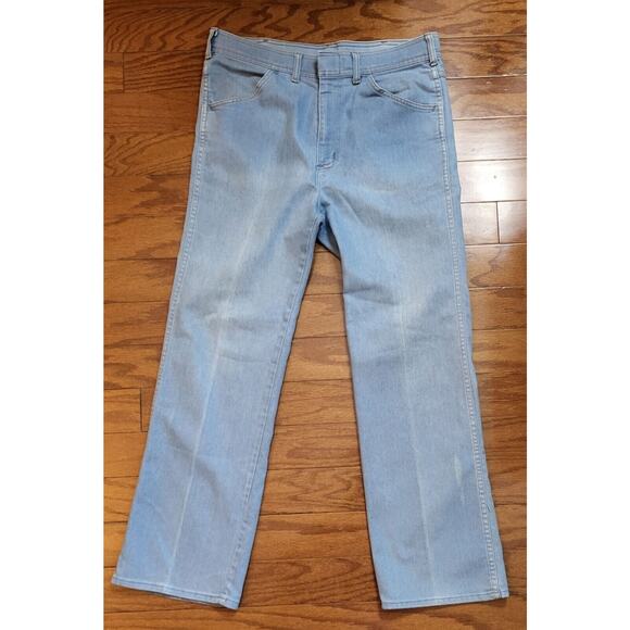 Sportabouts Pants Men Vintage 1970s Light Blue Denim Jeans Disco Hippie 70s Mod